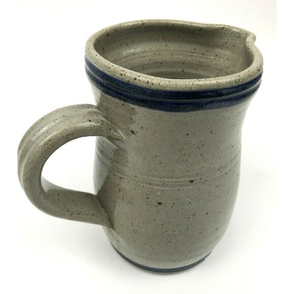 Salt Glazed Pottery Pitcher GUILFORD Est.1689 Stoneware Gray Cobalt Blue Leaves - Picture 5 of 12